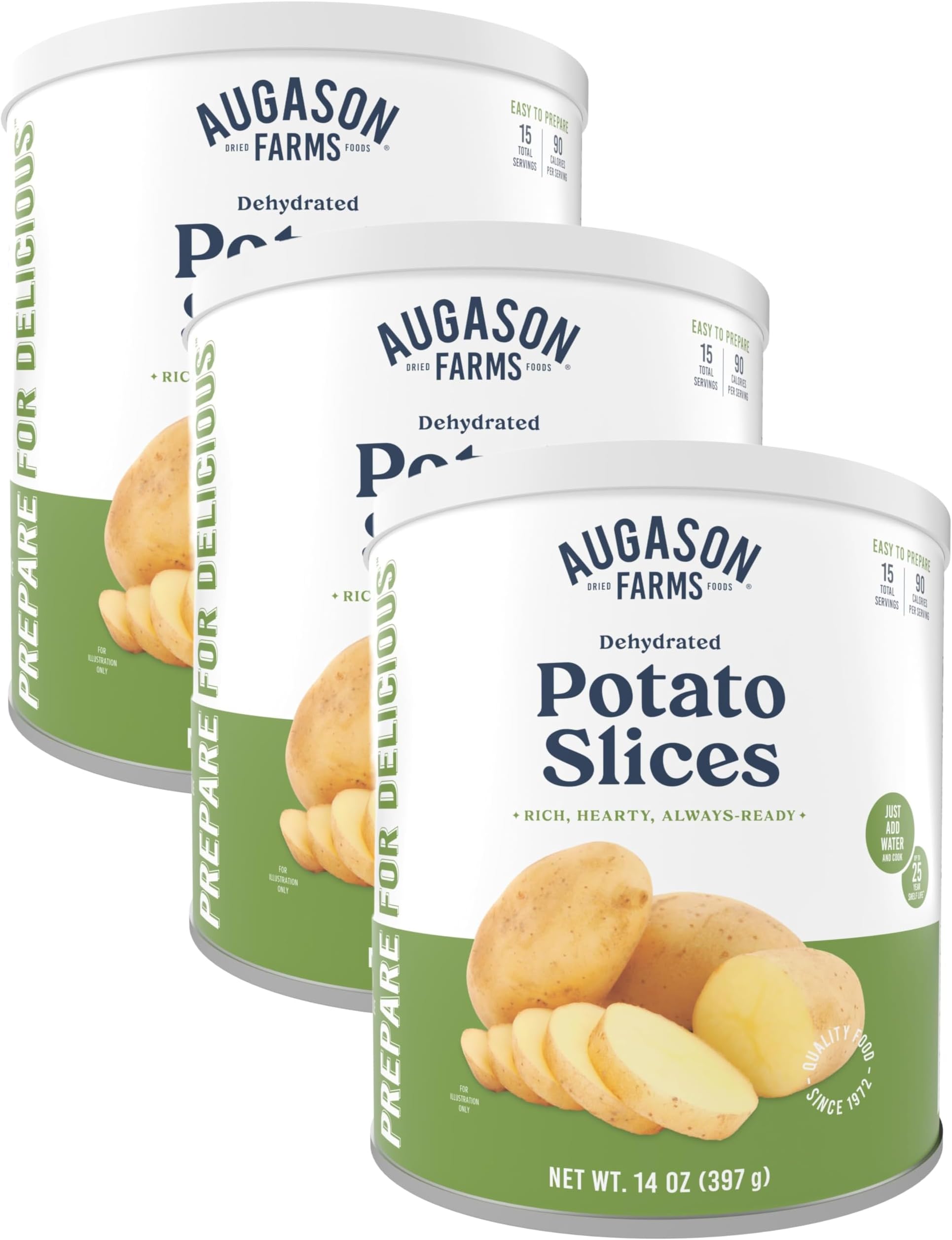 Augason Farms Dehydrated Potato Slices Emergency Food Supply, 15 Servings, 25 Year Shelf Life, Certified Gluten Free Sliced Potatoes - Dehydrated Meals, Survival Food Camping Essentials Can