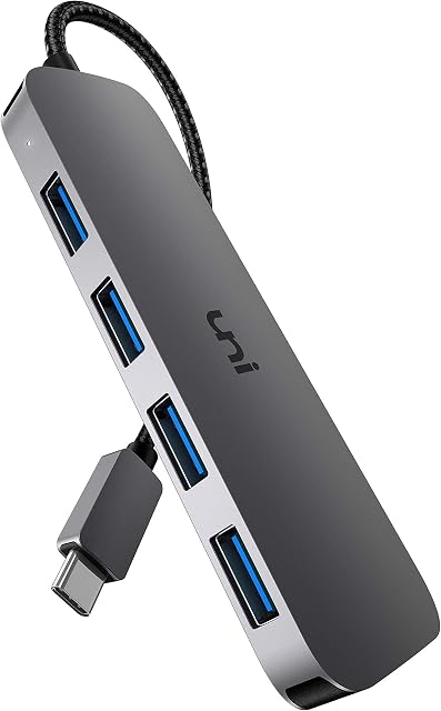 uni USB C Hub USB 3.0 Slim [Aluminum Shell] Type C to 4-Port USB 3.0 Adapter, High Speed USB Splitter, Compatible with Thunderbolt 3 MacBook Pro, iPad Pro, MacBook Air, XPS, Surface Book and More