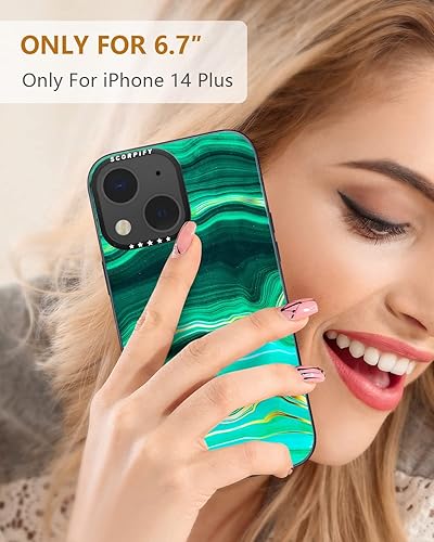 Miniatura 3 de SCORPIFY Funda para iPhone 14 Plus compatible con MagSafe con diseño de mármol de malaquita verde, bonita funda magnética para teléfono para mujeres