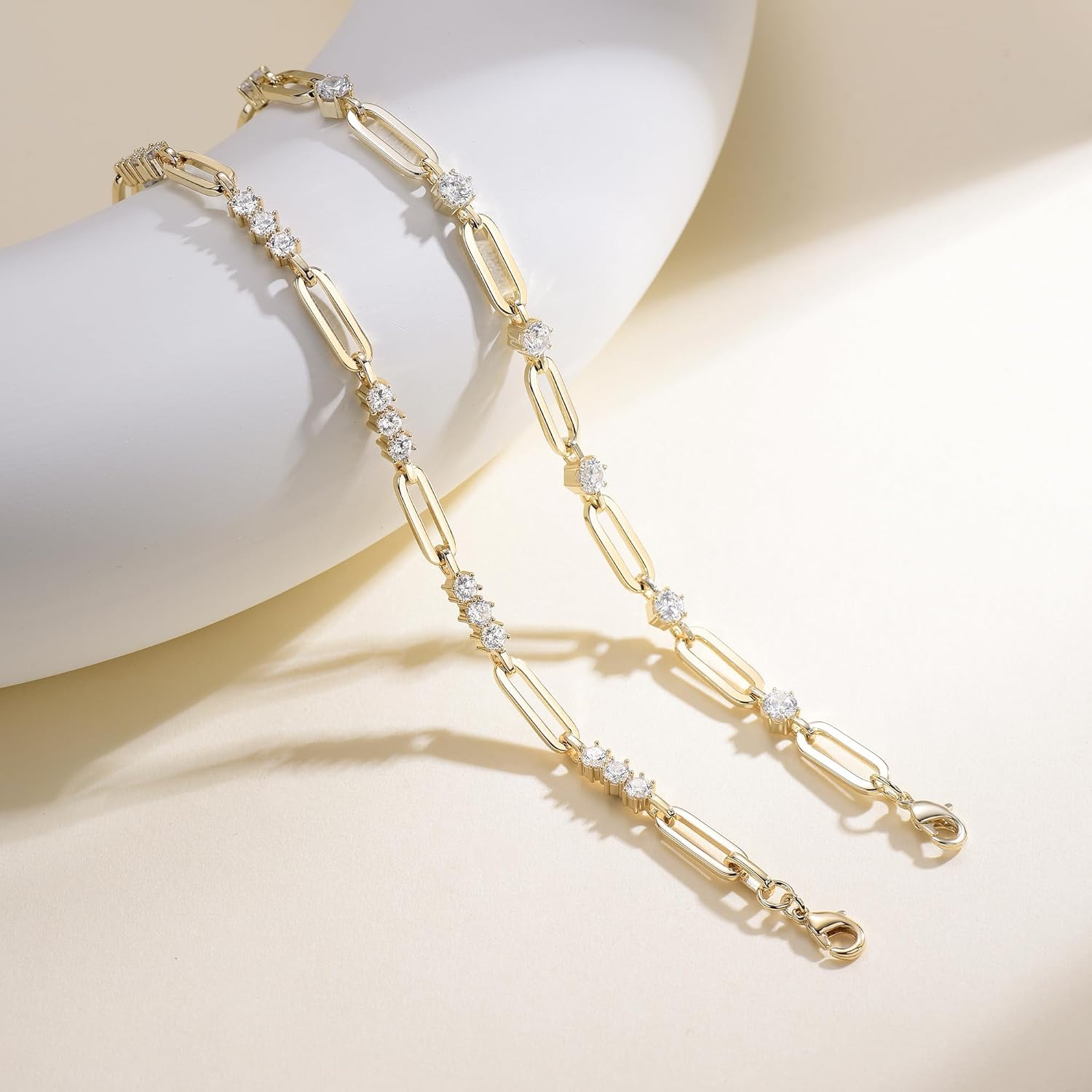 Paperclip Bracelet for Women Couple Bracelets with CZ Chain Strand Jewelry Gift for Girls - Image 6