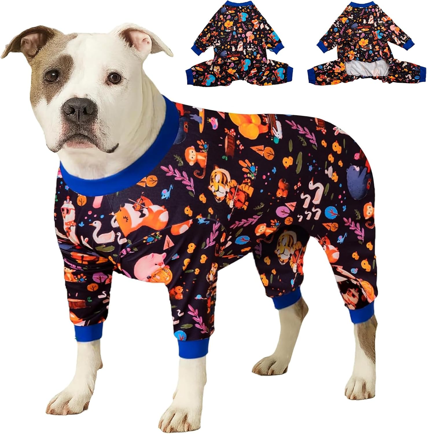 LovinPet Pet Clothes Large Dog, Anti Licking Dog Recovery Clothes, Lightweight Onesie, Starlight Rainbow/Wild Horse Prints American Bully Pajamas, UV Protection, Adorable pet PJ's/Medium