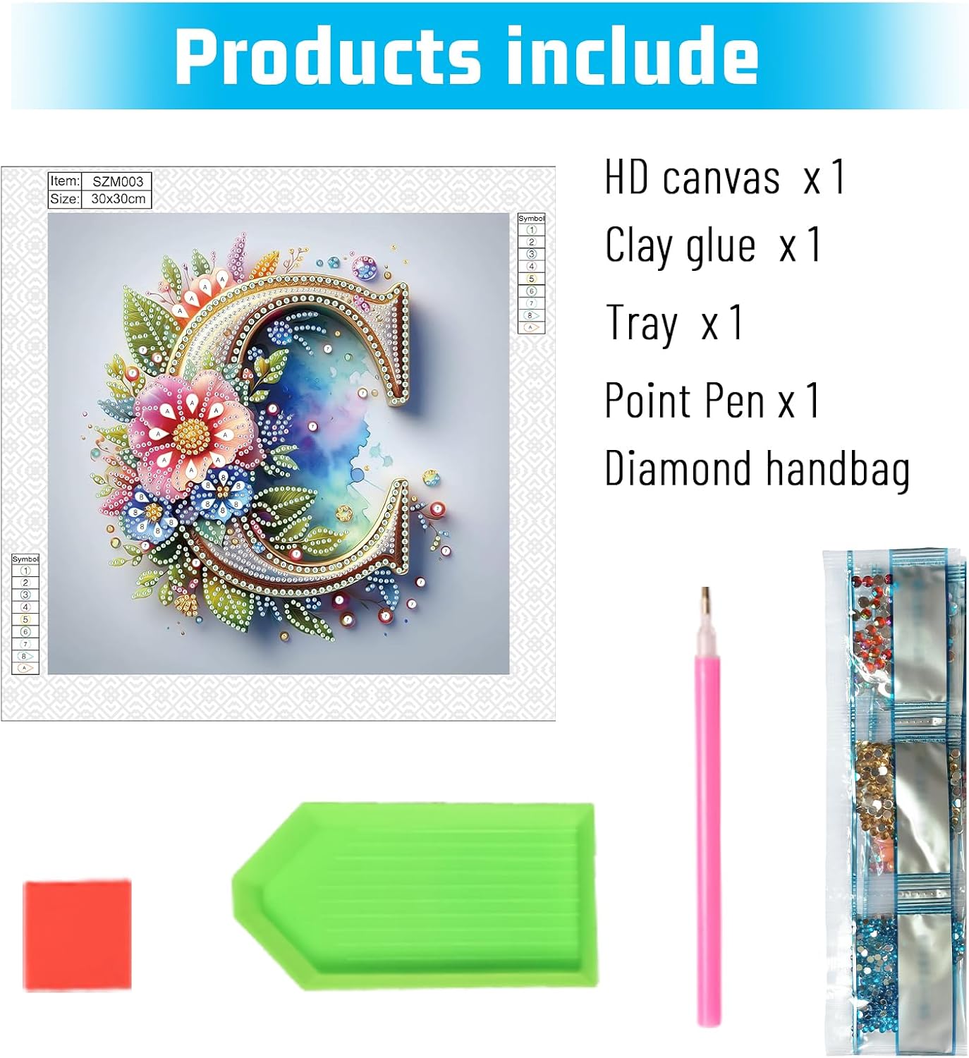 Tontut Diamond Painting Kit, Letter C Flower 5D DIY Crystal Diamond Art Painting with Tools for Home Decoration image 3