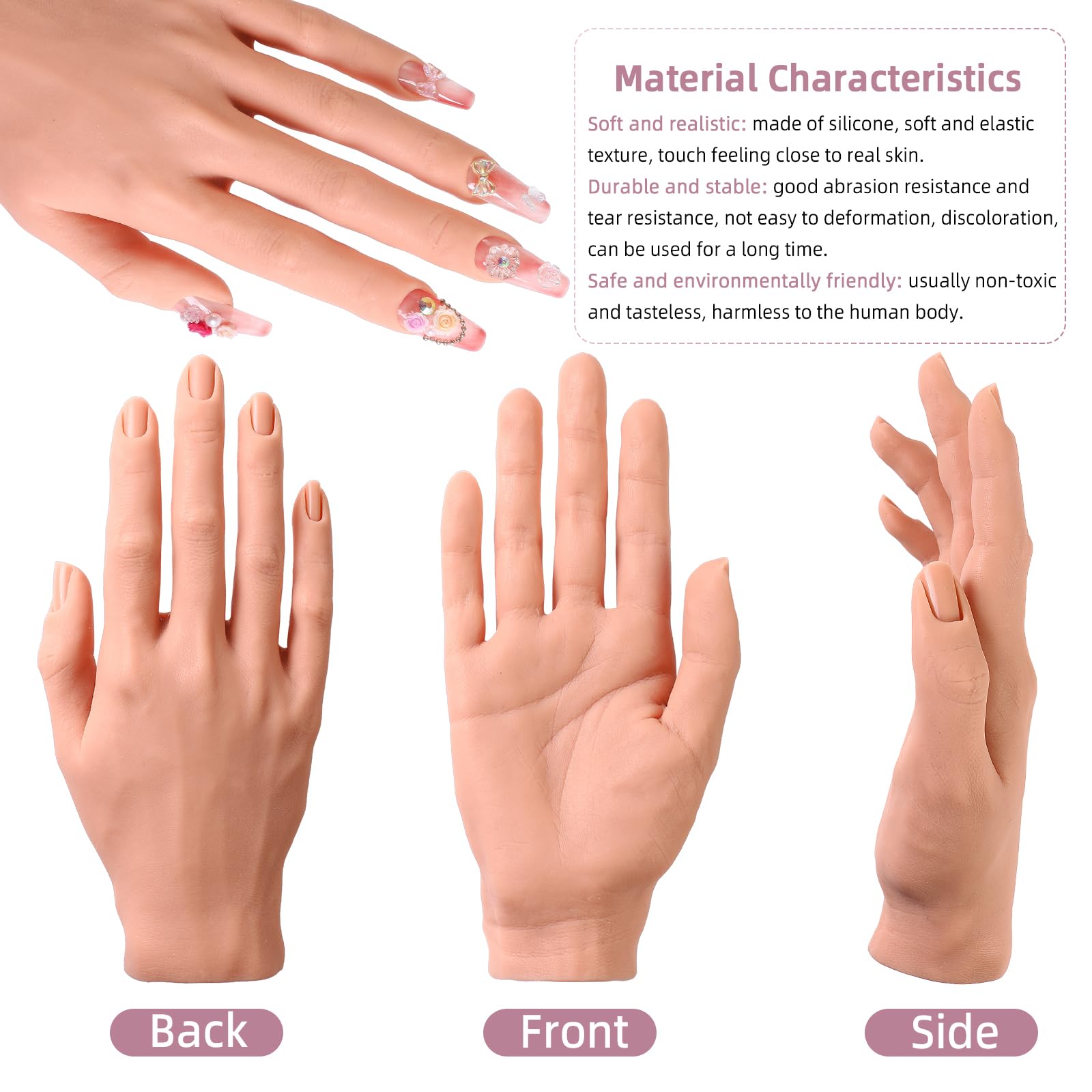 Übungshand für Acrylnägel - Silikon-Nagelübungshand - Flexibles Nagelhandübungsmodell für professionelle Anfänger (-25)