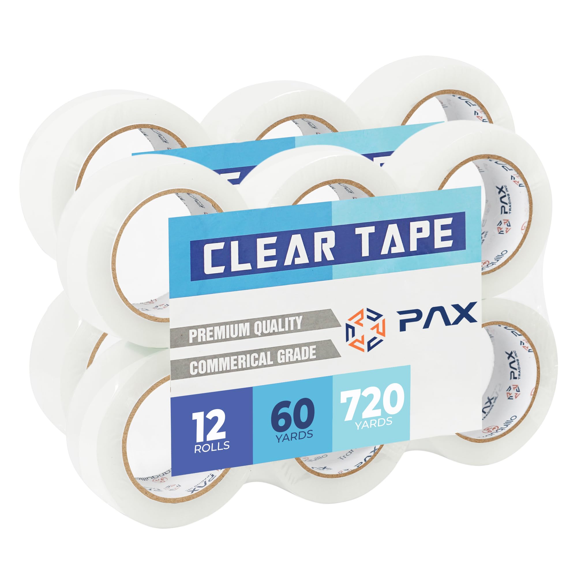 Pax Tranquillo 12 Rolls of 60 Yards Clear Packing Tape 2 Inch Wide Shipping Tape Rolls Heavy Duty Packing Tape, Clear Shipping Tape for Packing Tape Gun Refills (Packaging Tape 60 Yards, Pack of 12)