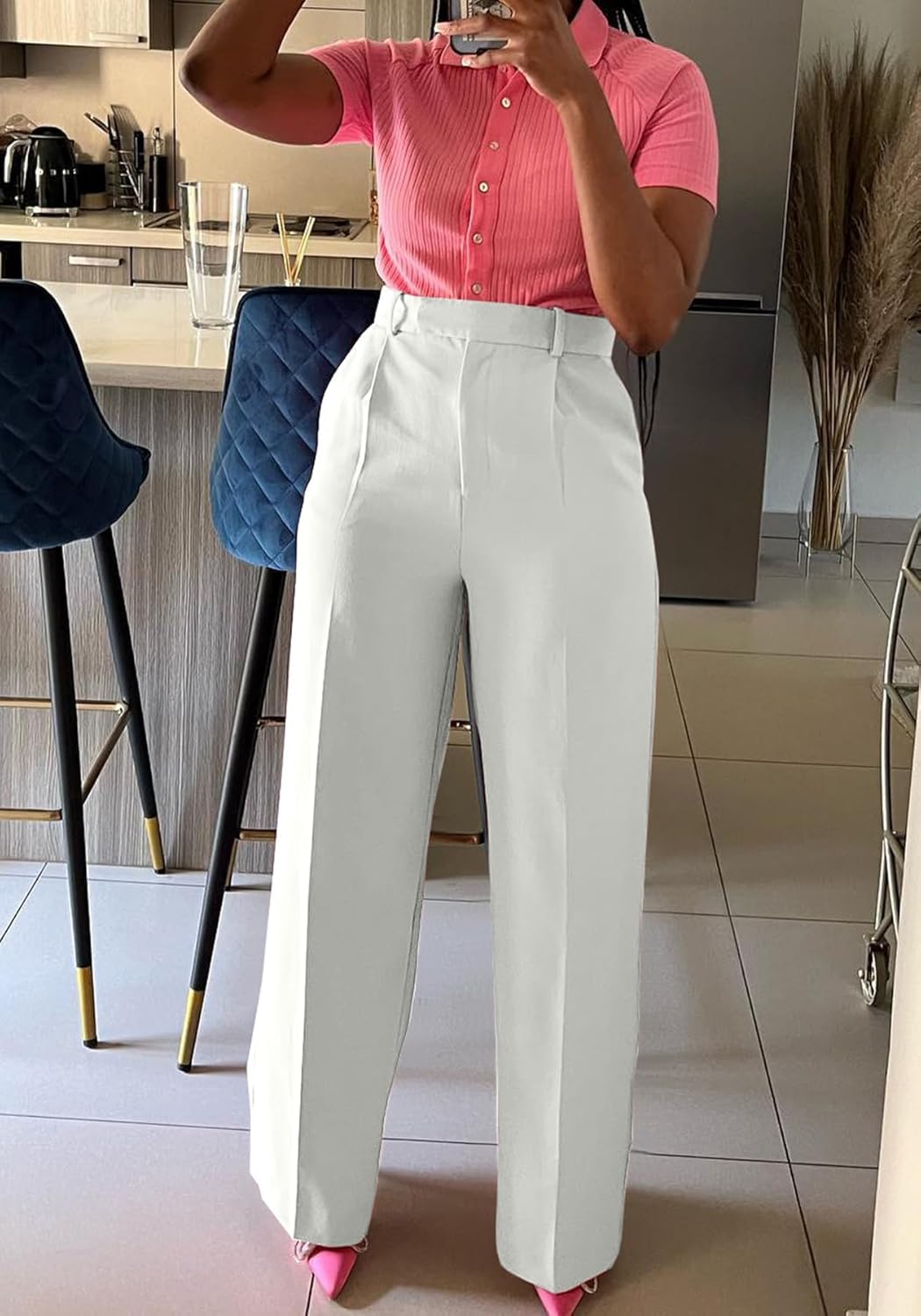 Lucuna Women's Wide Leg Dress Pants High Waisted Straight Leg Slacks Business Office Work Pants Trousers - Image 4