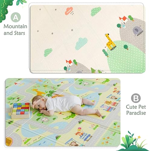Miniatura 2 de HONLONE Tapete reversible para bebé, tapete de juego plegable para bebé, tapete de juego de espuma suave para el suelo, impermeable, antideslizante,