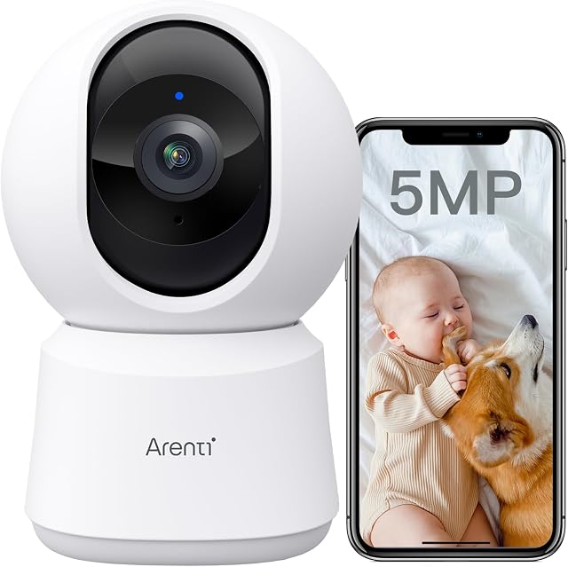 Arenti 360° View 5MP Pet Camera, 5G&2.4G Wi-Fi Indoor Security Camera, Pan & Tilt, One-Touch Cruise, Motion Tracking, Human Detection, Sound Detection, Night Vision,Two-Way Audio, Works with Alexa