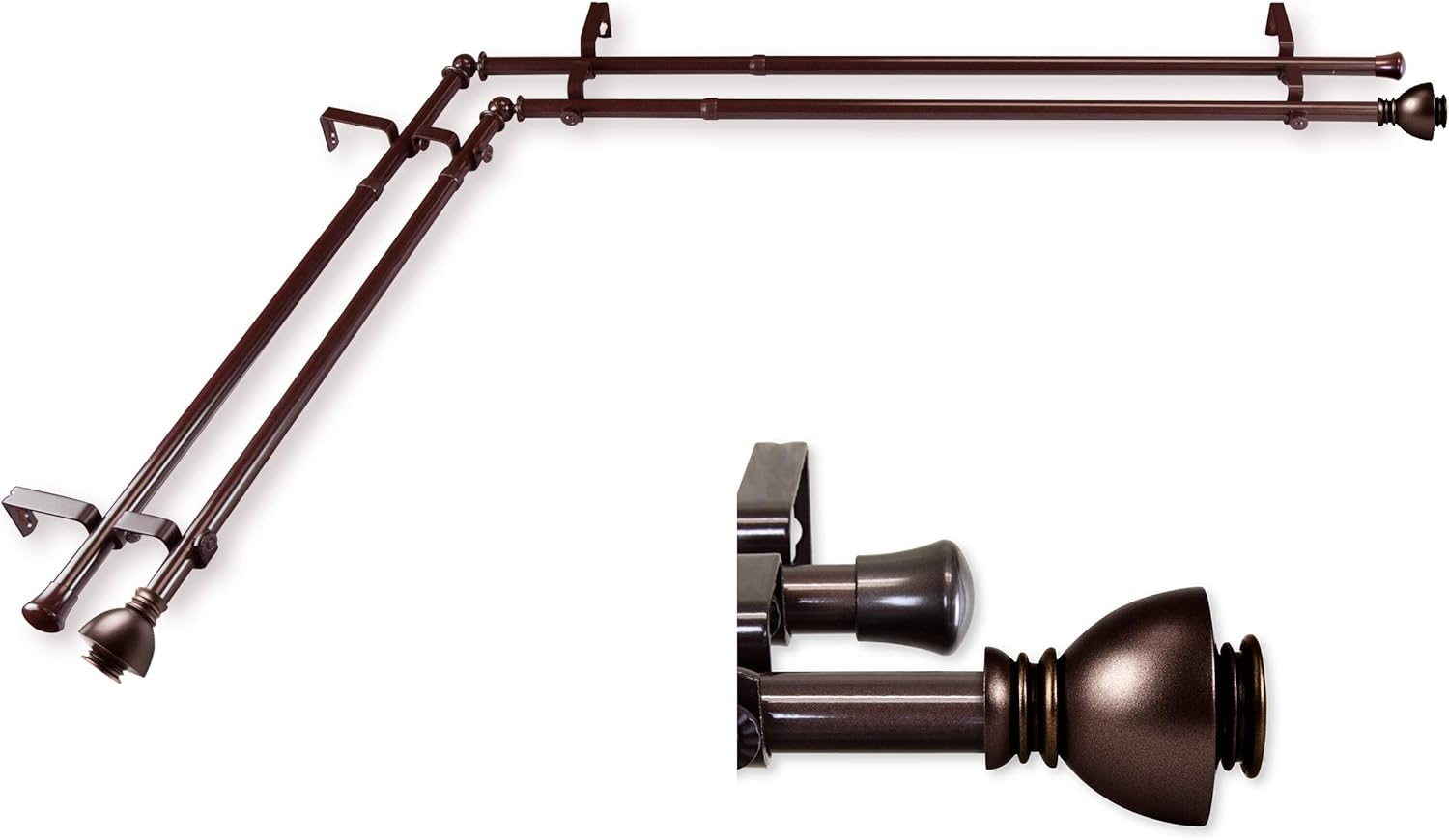 A&F Rod Decor - Stream 13/16" Corner Window Double Curtain Rod 28-48" - Antique Brass