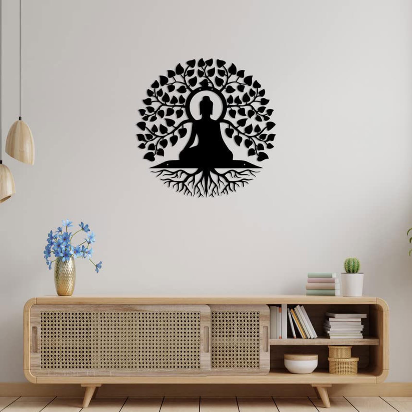 LIKEUDO 30cm Tree of Life with Buddha Wall Hanging - Metal Art Decoration for Living Room - Bodhi Tree and Buddha Wall Plaque