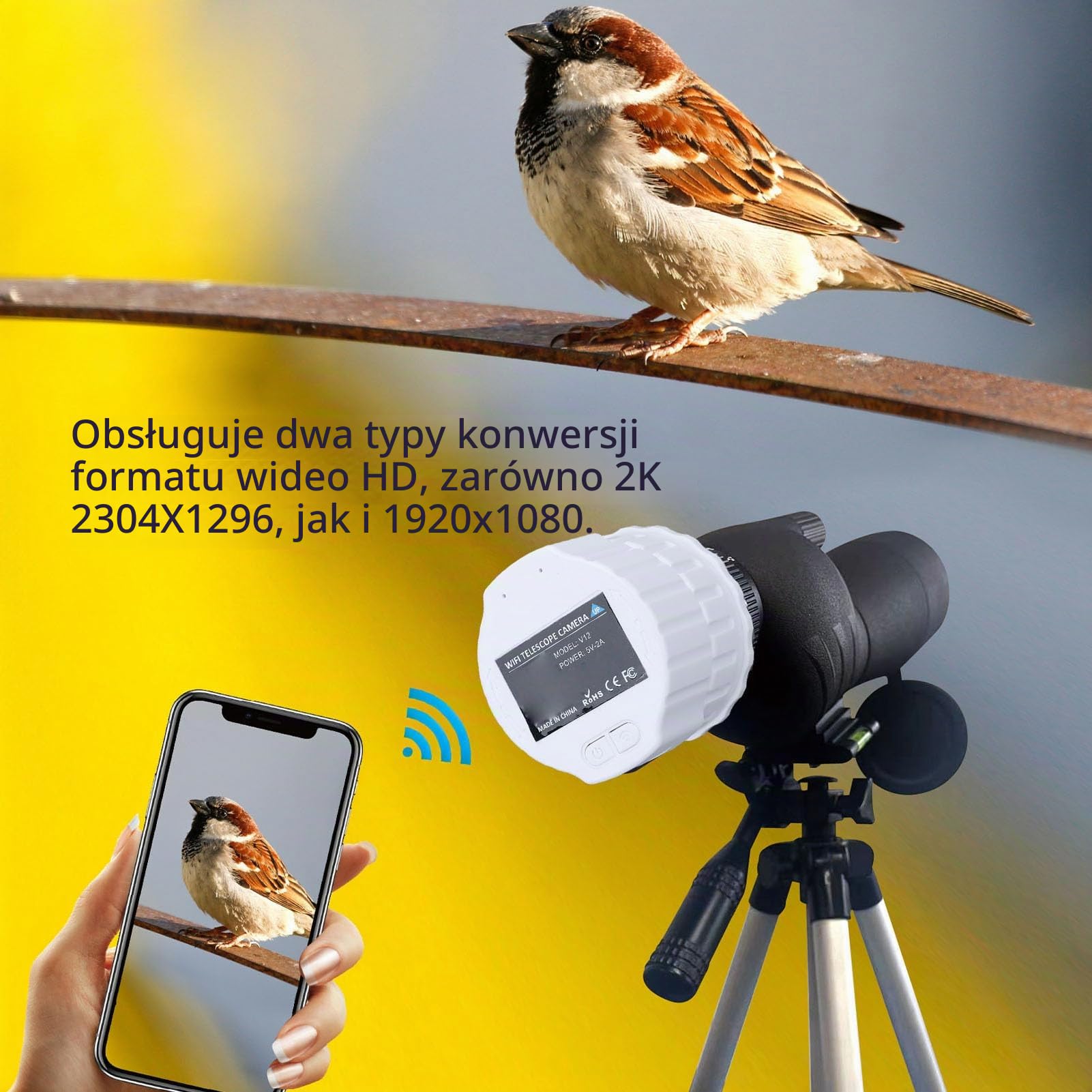 Kamera Teleskopowa WiFi, Okular Elektroniczny, Okular Elektronicznego Teleskopu 4 MP 2K, Nagrywanie Wideo 1080P i Zdjęcia 1920x1080, do Astrofotografii (WHITE)