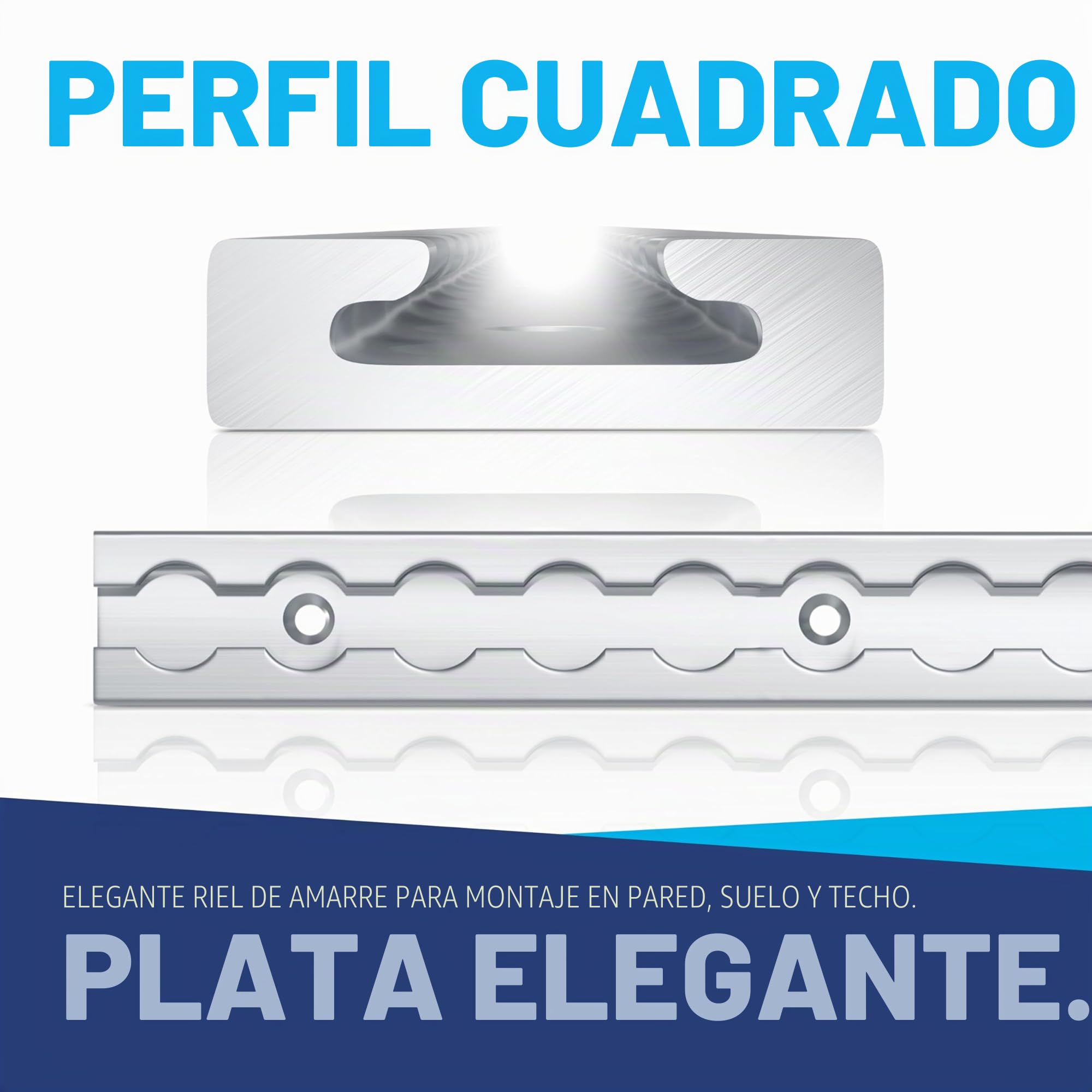 Riel de aluminio para aerolíneas de 4 x 2 m con accesorios + tapas de extremo, rectangular con agujeros, seguridad de carga para camiones y autocaravanas, riel de amarre perforado, anodizado plateado