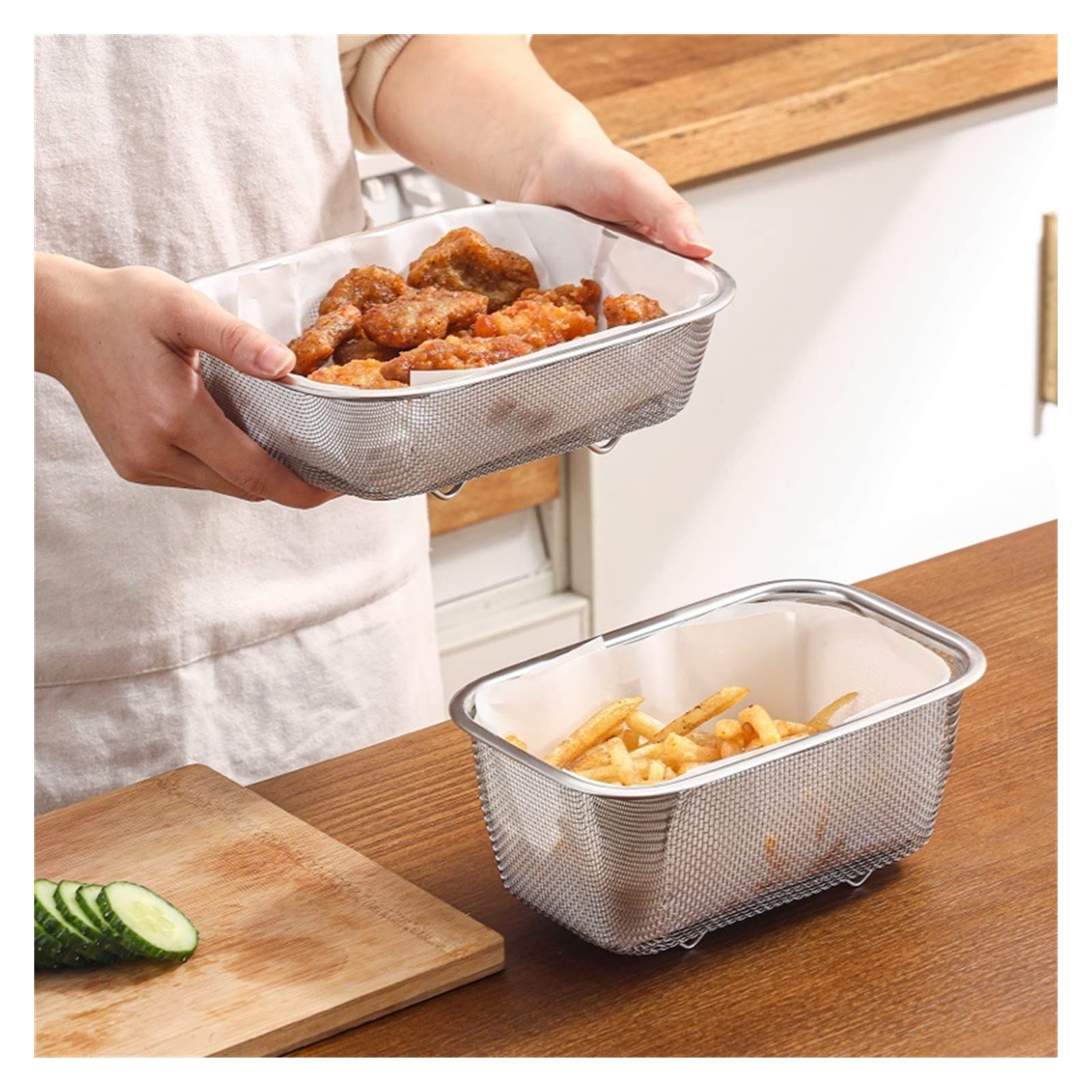 Cestini for friggere, contenitore for snack, supporto for snack, cestello for griglia universale Cestino for patatine fritte in acciaio inox Scolapasta quadrato filtro for alimenti in acciaio setaccio