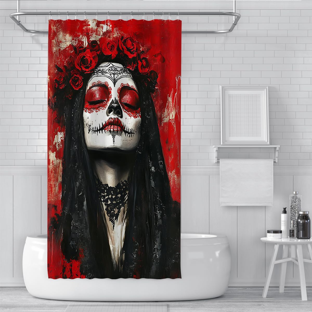 Tende Doccia Donna Rosso Nero Rosa Gotica Day of The Dead 200x200cm