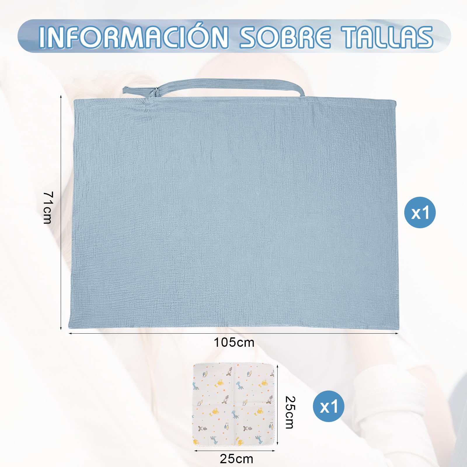 VEGCOO Manta Lactancia para Bebé, Mantas de Lactancia, Delantal Lactancia Bebe y Toalla de Saliva, Caché Lactancia Bufanda para Mamás, Algodón Suave Transpirable Ajustable (azul)