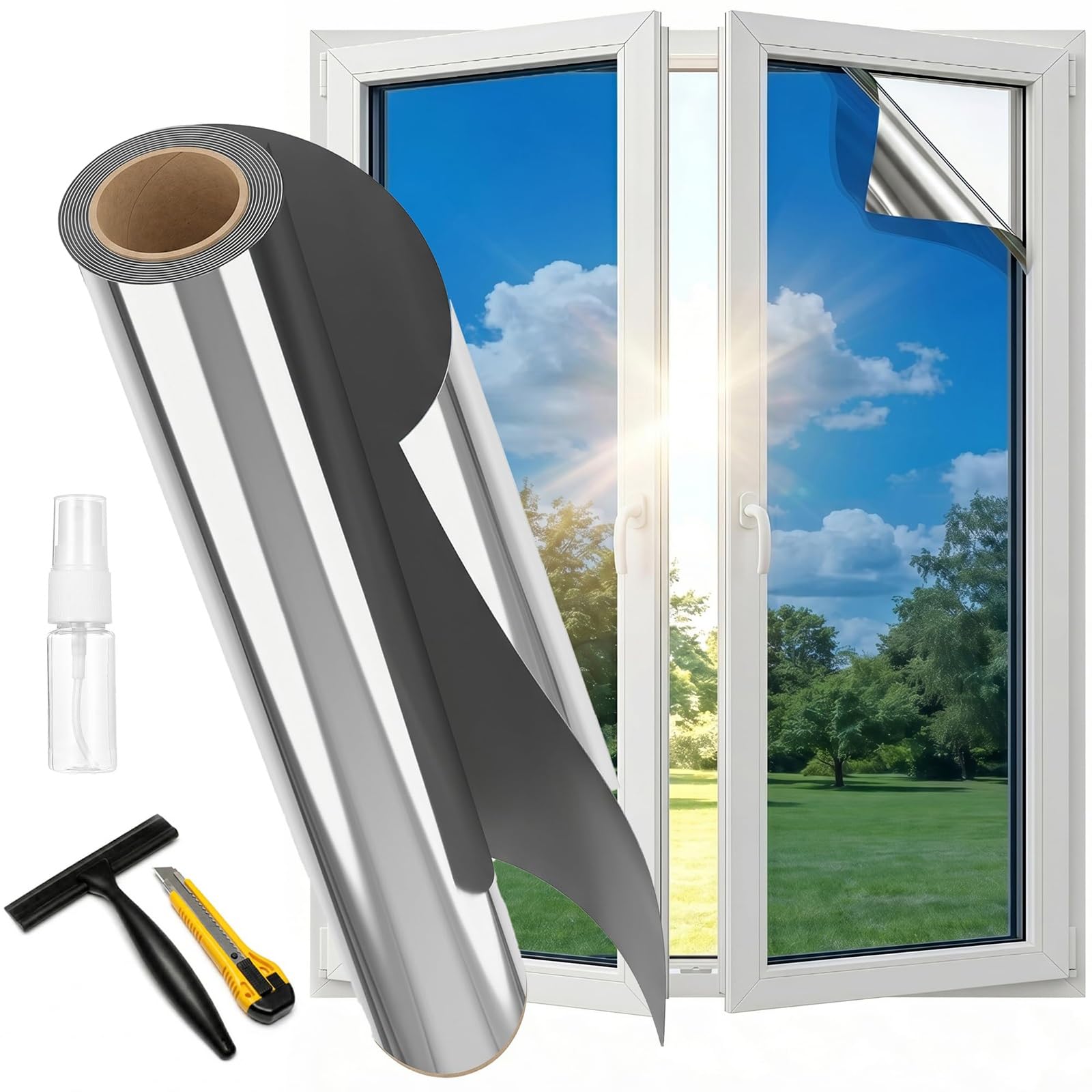 Vinilo Espejo Unidireccional para Ventanas, Lámina Termico Protector Solar | Vinilo Ventana Decorativos Adhesiva UV, Privacidad, Reflectante, Para Hogar Oficina(Deep black,120x200cm)