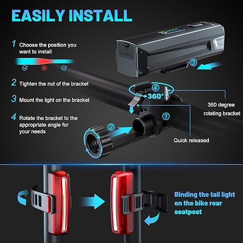 Miniatura 5 de Bike Lights for Night Riding, Bicycle Light Front Headlight and Back Taillight with 4+5 Light Modes, USB Rechargeable Bright Bike Headlights for