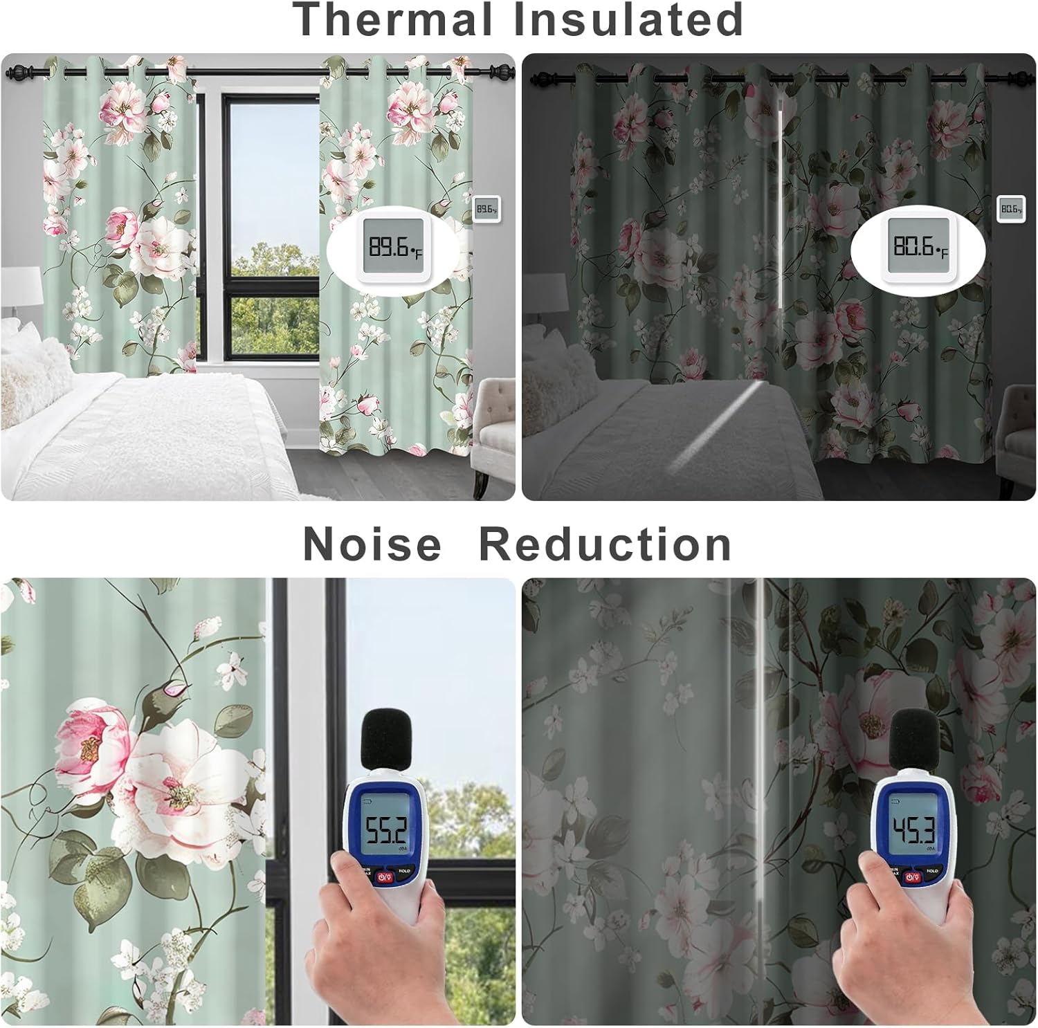 Blackout Curtains for Girls Bedroom, Pink Floral Room Darkening Curtains 84 Inch Length 2 Panels Set, Grommet Thermal Insulated Soundproof Privacy Winter Black Out Curtains for Living Room