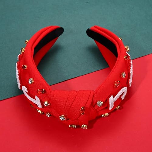 Miniatura 5 de Diadema de Navidad para mujer, con cuentas de Navidad, diadema de JOYY, adornada con perlas de cristal, diadema anudada con nudo superior, diadema