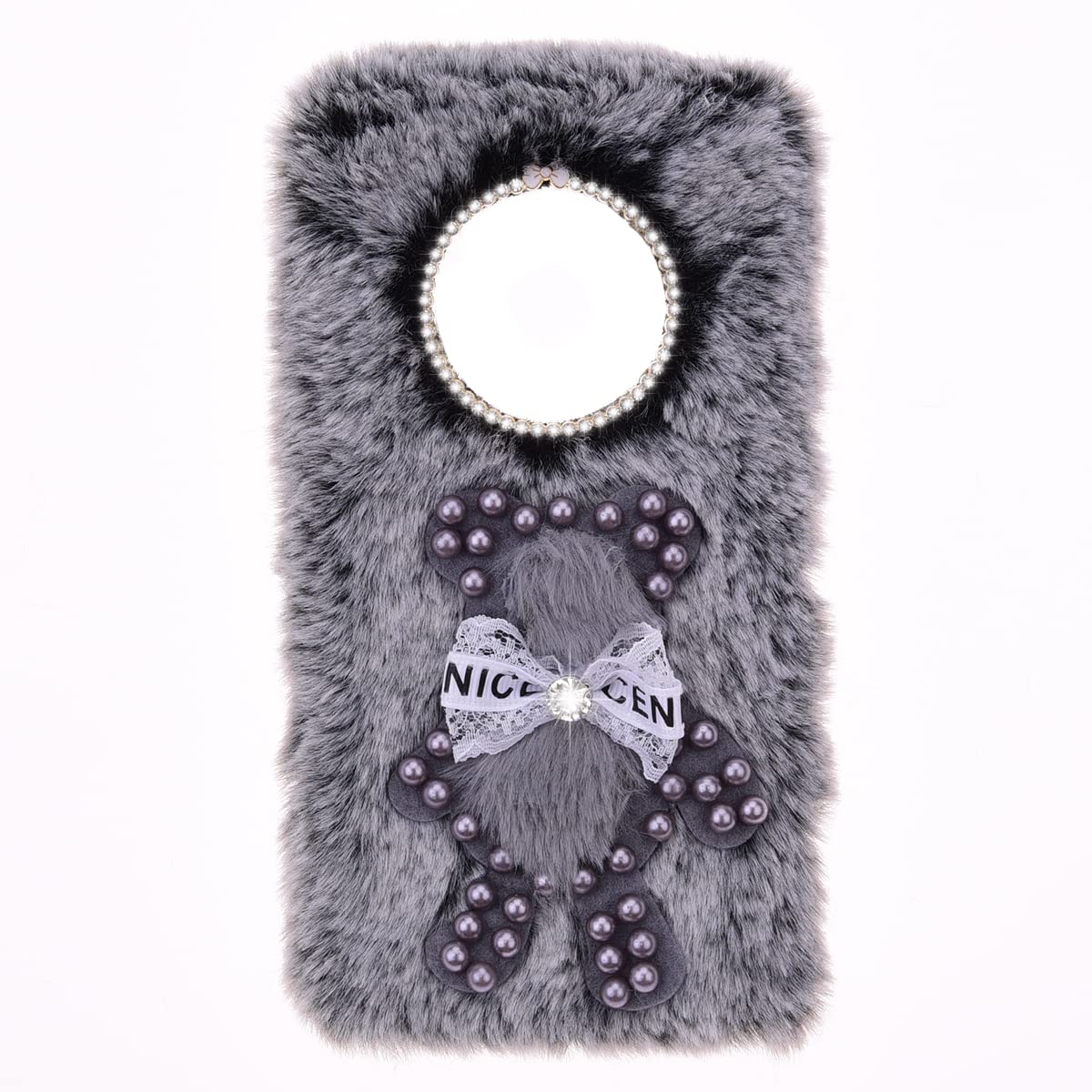 Snclet Grey Bear Fluffy Fur Plush Case For Redmi Note 9T Case Girly Bear Faux Fur Case Shockproof Back Bumper Silicon Soft Fluffy Furry Chic Bling Diamond Bowknot Case For Redmi Note 9T,