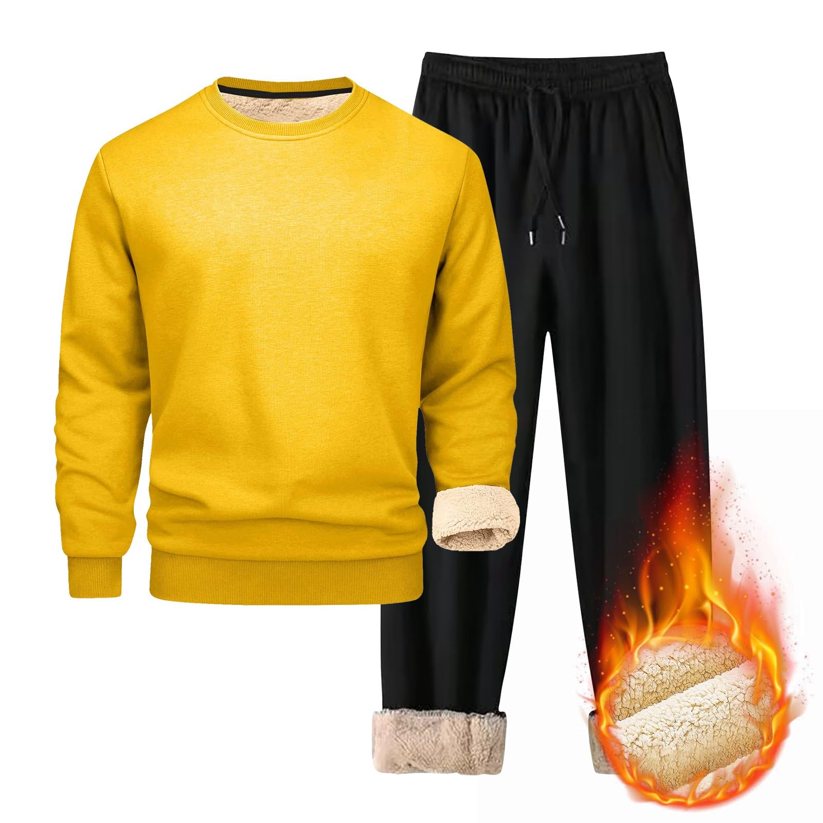 Felpa con cappuccio girocollo e jogger Set per uomo, tuta invernale in pile