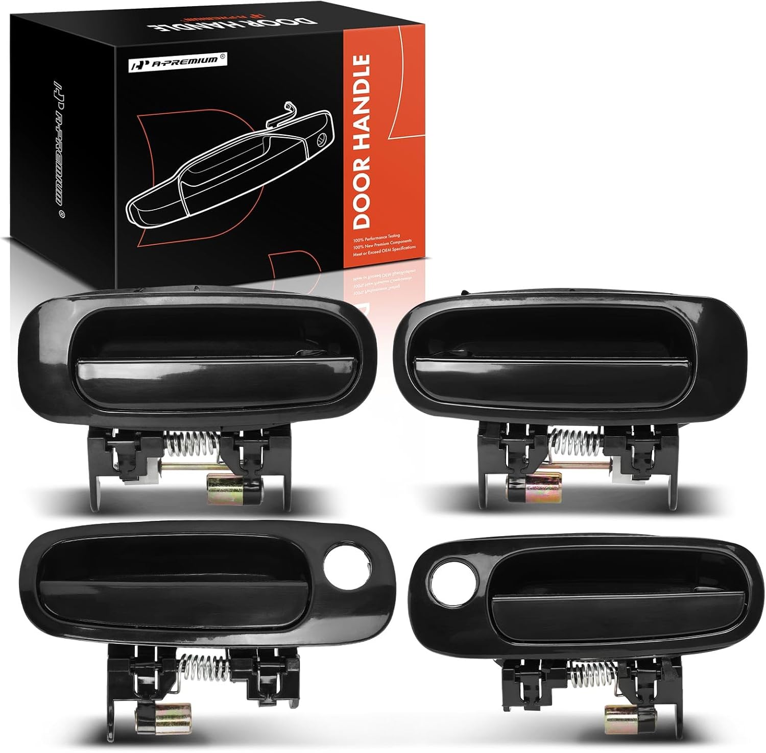 A-Premium Outside Exterior Door Handles Compatible with Toyota Corolla & Chevrolet Prizm, 1998 1999 2000 2001 2002, Smooth Black, 4-PC Set, Front and Rear Driver and Passenger Side