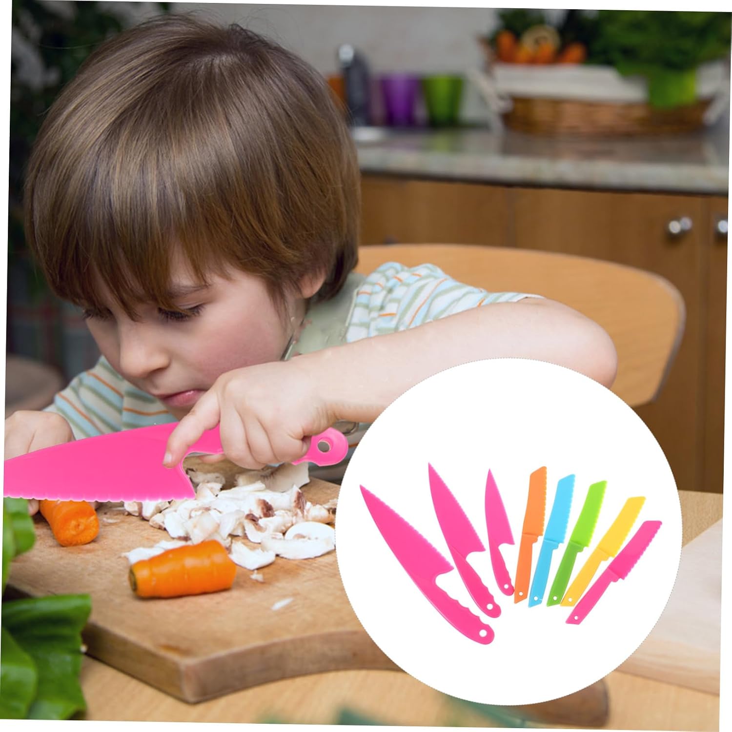 Unomor 8pcs Boys and Girls Reusable Plastic Fruit Vegetable Cutter Safety Kitchen Tools for Ergonomic Design for Easy Handling for Family Cooking Activities