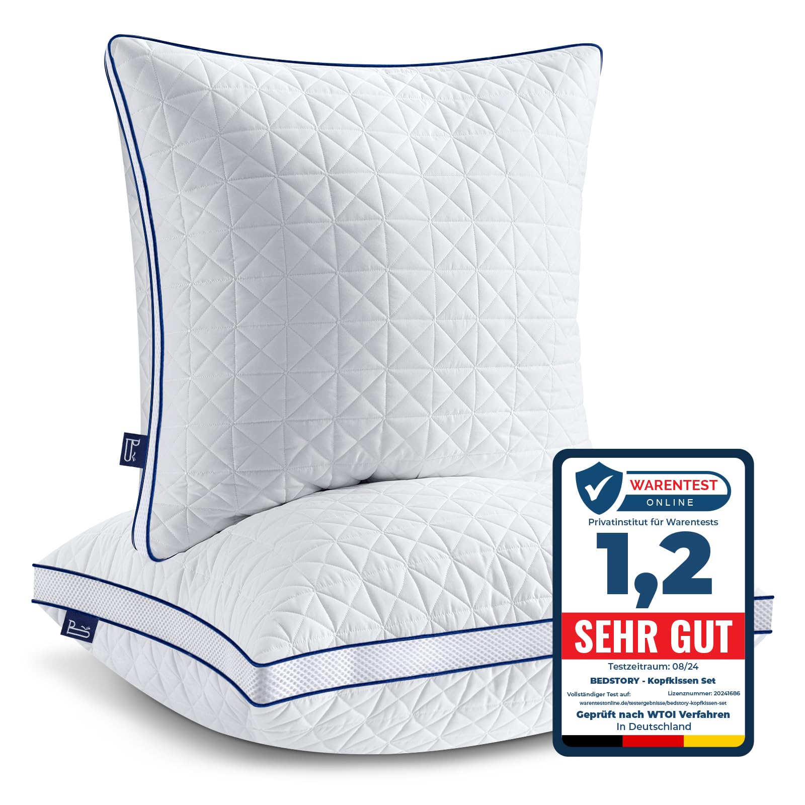 BedStory Kopfkissen 80x80, 2er Set Kissen 80x80 mit Reißverschluss, 2x1500g Mikrofaser Kopfkissen höhenverstellbar, Schlafkissen atmungsaktiv waschbar für Allergiker Seitenschläfer, Oeko Zertifiziert