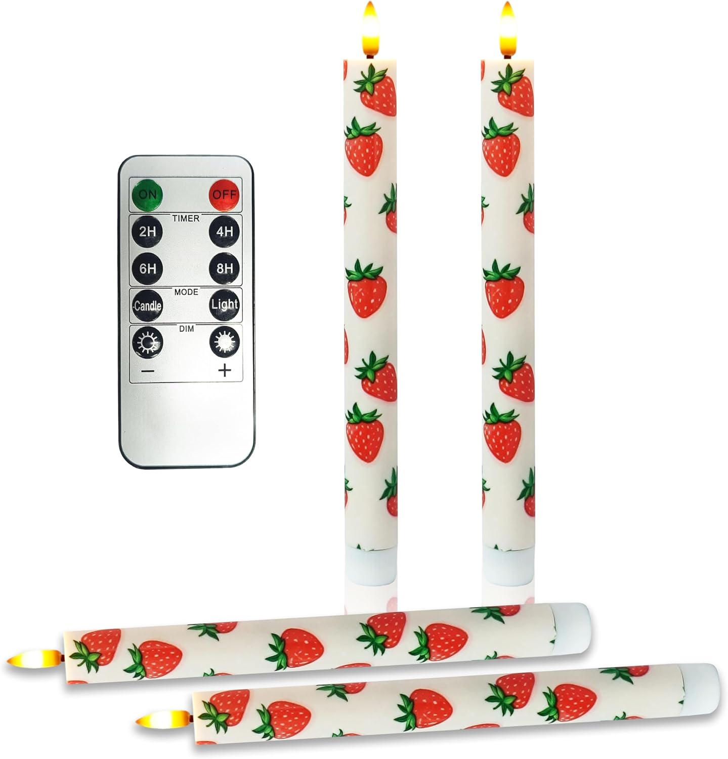 10 Inch Flameless Taper Candles,LED Candlesticks Battery Operated with 10-Key Remote and Timer,4p Flame Lights for Wedding Decoration Party(Strawberry)