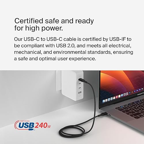 Miniatura 5 de Belkin BoostCharge - Cable USB C a USB C, cable de alimentación de carga rápida con cable de nailon trenzado, cabezal de aluminio anodizado, entrega