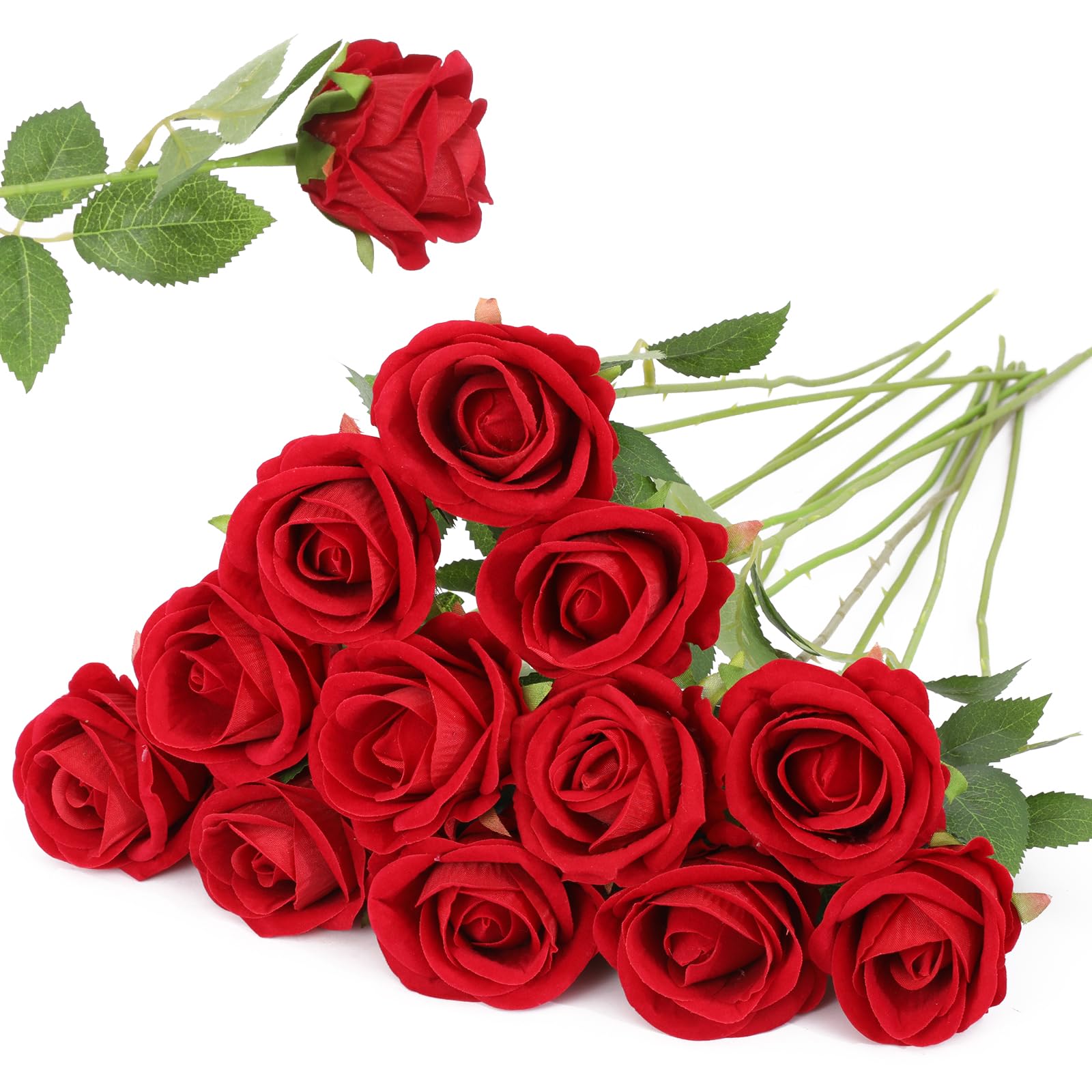 LetuoClips 12 Bulk Artificial Roses, White Fake Flowers, Simulated Velvet Rose Bouquet for Wedding Centerpieces and Home Decor (12PCS, Red) — image 1