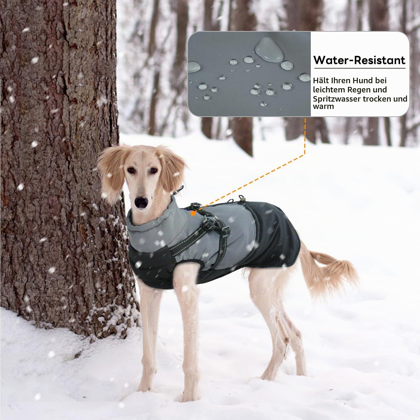 Hundemantel mit Geschirr, Hundemantel Winter für Kleine Mittelgroße Grosse Hunde, Hundejacke Wasserabweisend und Warm Mantel Gefüttert Wintermantel Hund, Schwarz XL