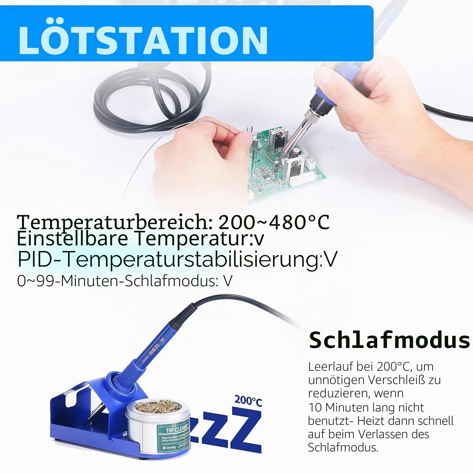 YIHUA 862BD+ SMD-Heißluft-Nachbesserungsstation und Lötstation, 2-in-1 Station mit Temperaturstabilisierungsfunktion für Elektronik, DIY-Projekten, Nachbesserungen, Reparaturen(EU PLUG)