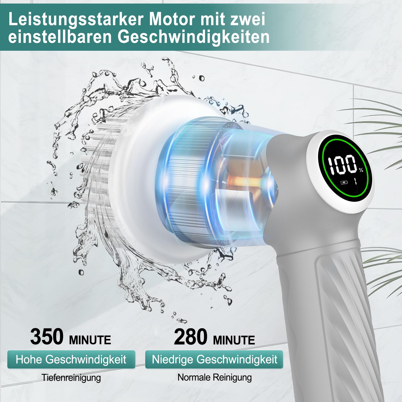 Elektrische Reinigungsbürste, Reinigungsgerät für Haushalt, Kabellos Power Spin Scrubber mit 7 Bürstenköpfen, 2 Speed Integrierte übertragung, Cleaning Brush für Fliesen, Duschen
