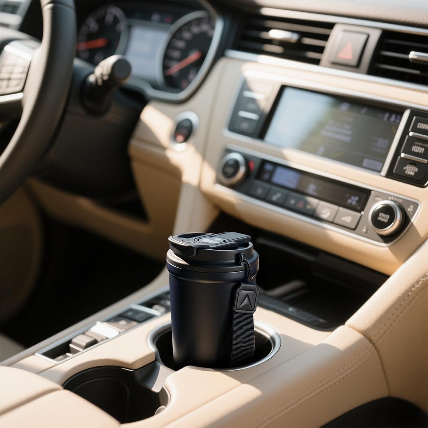 Insulated Travel Coffee Mug, 13oz Leakproof Coffee Tumblers With Strap & 2-In-1 Lids, Vacuum-Insulated Stainless Steel Reusable Coffee Cup For Hot & Cold Drinks(Black) - Image 7