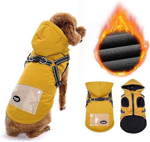 SlowTon Chaqueta para perro con arnés integrado abrigo de forro polar impermeable cálido para perros pequeños y medianos chaleco reflectante
