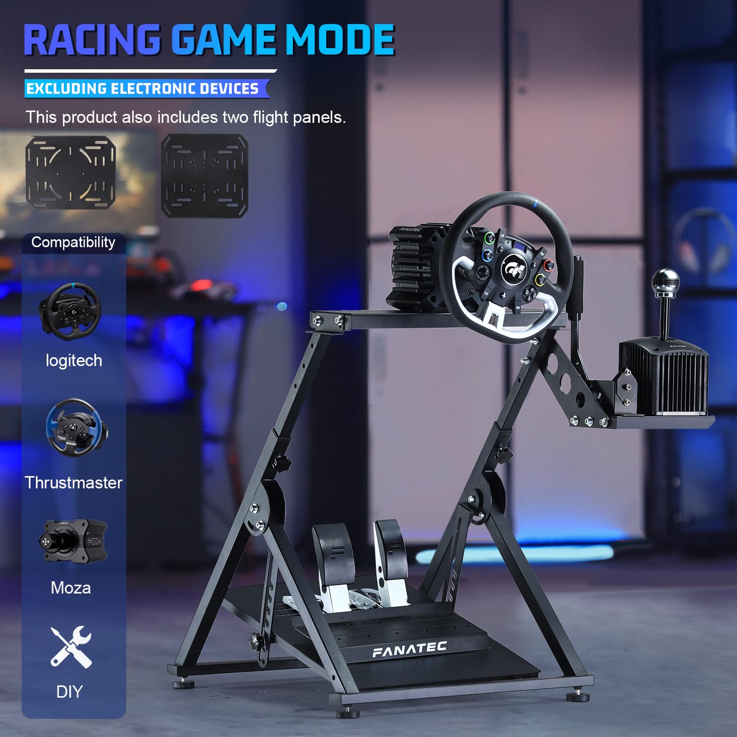 Marada Flight Racing Wheel Stand with Double Shift Lever Compatible with Logitech/Thrustmaster/PXN G27 G29 G920,Foldable X-Shape Simulator Cockpit Gaming Mount Devices,Electronic Device Not Included
