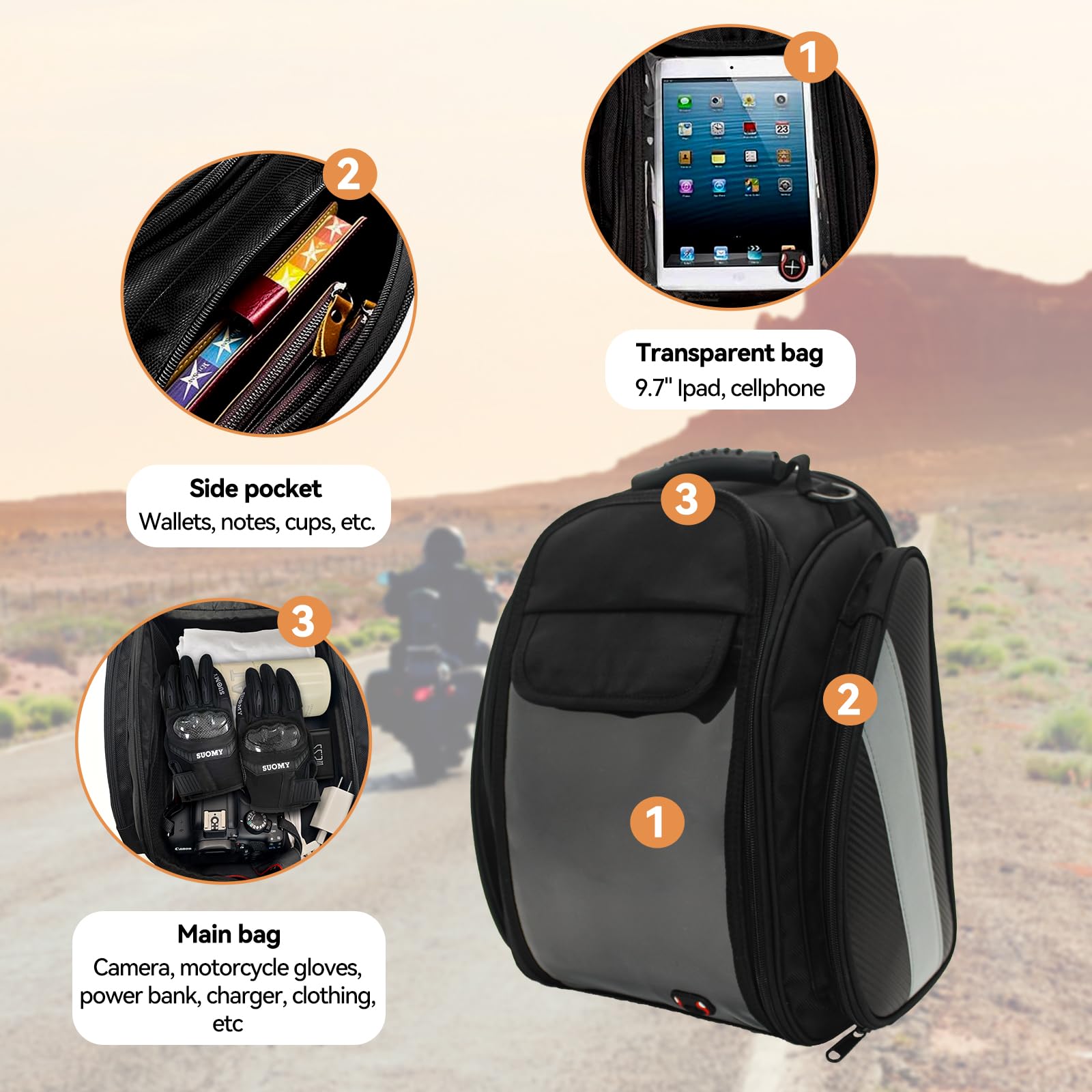 Dracarys Otorcycle Tank Bag - Oxford Saddle Black Otorbike Bag With