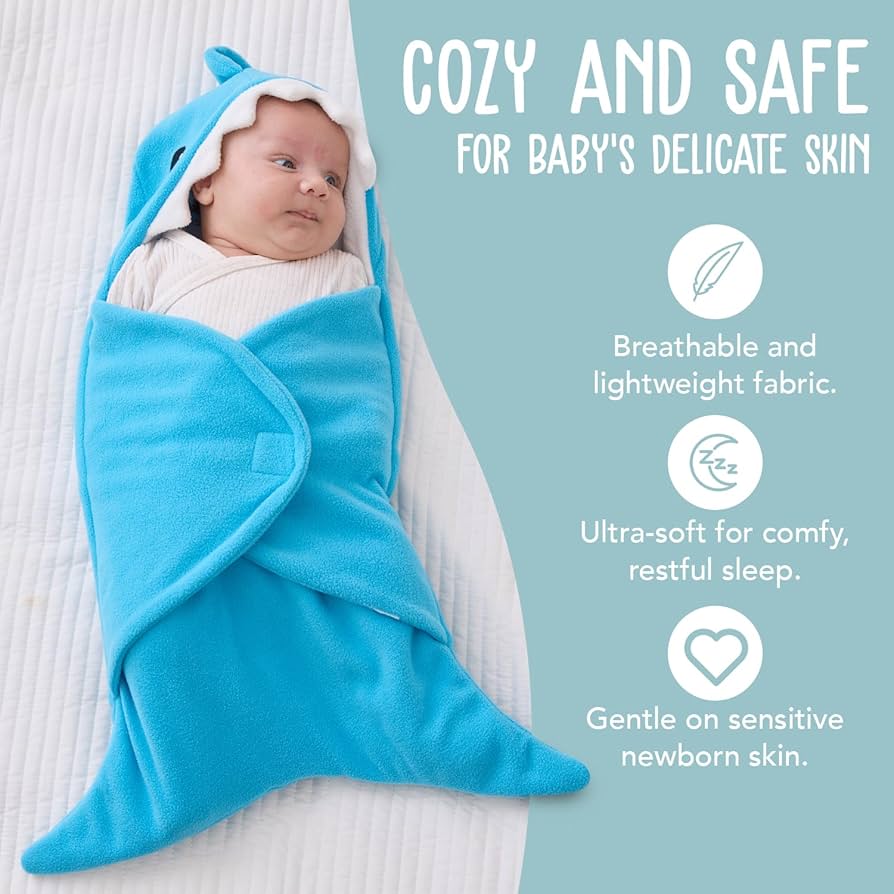 BlueMello Baby Shark Bathrobe | Ultra-Soft Blue Hooded Robe For