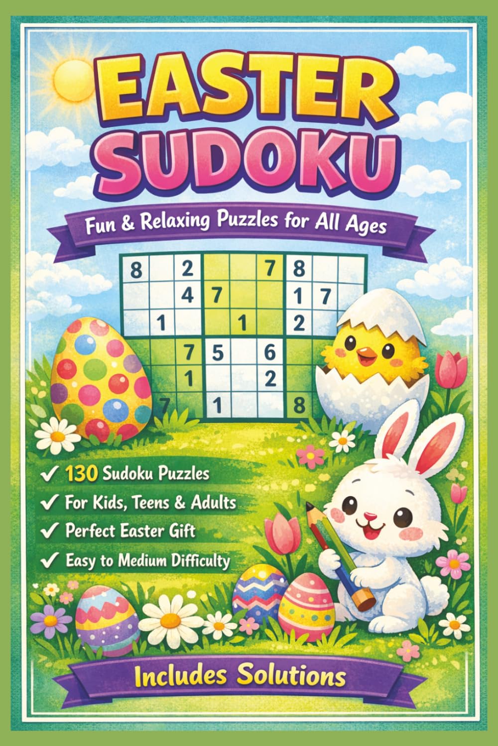 easter sudoku: 130 fun sudoku easter puzzles with solutions included