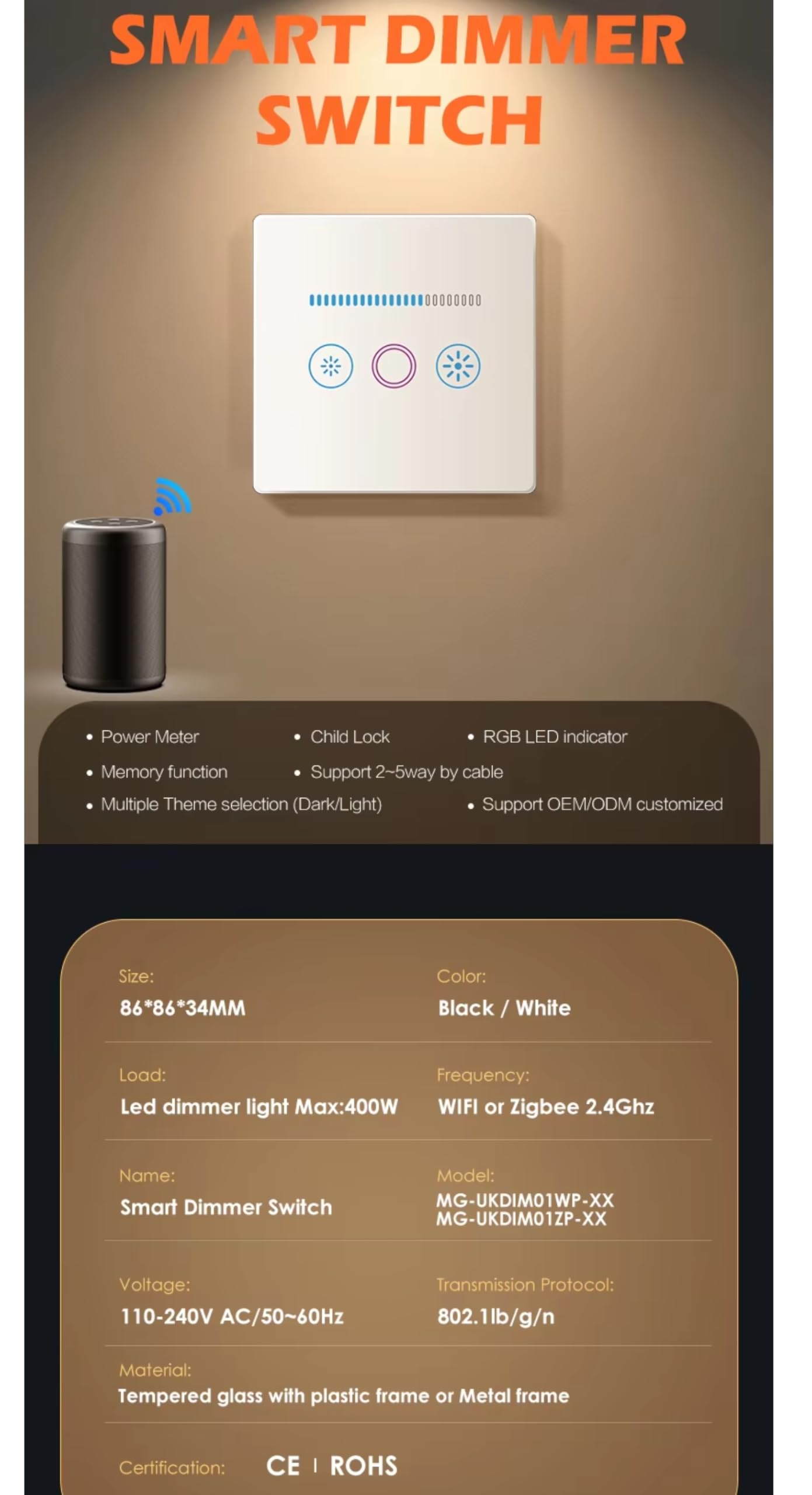 Estándar del Reino Unido 600 W luz LED atenuador interruptor impermeable cristal templado panel 1way luz táctil interruptor regulador