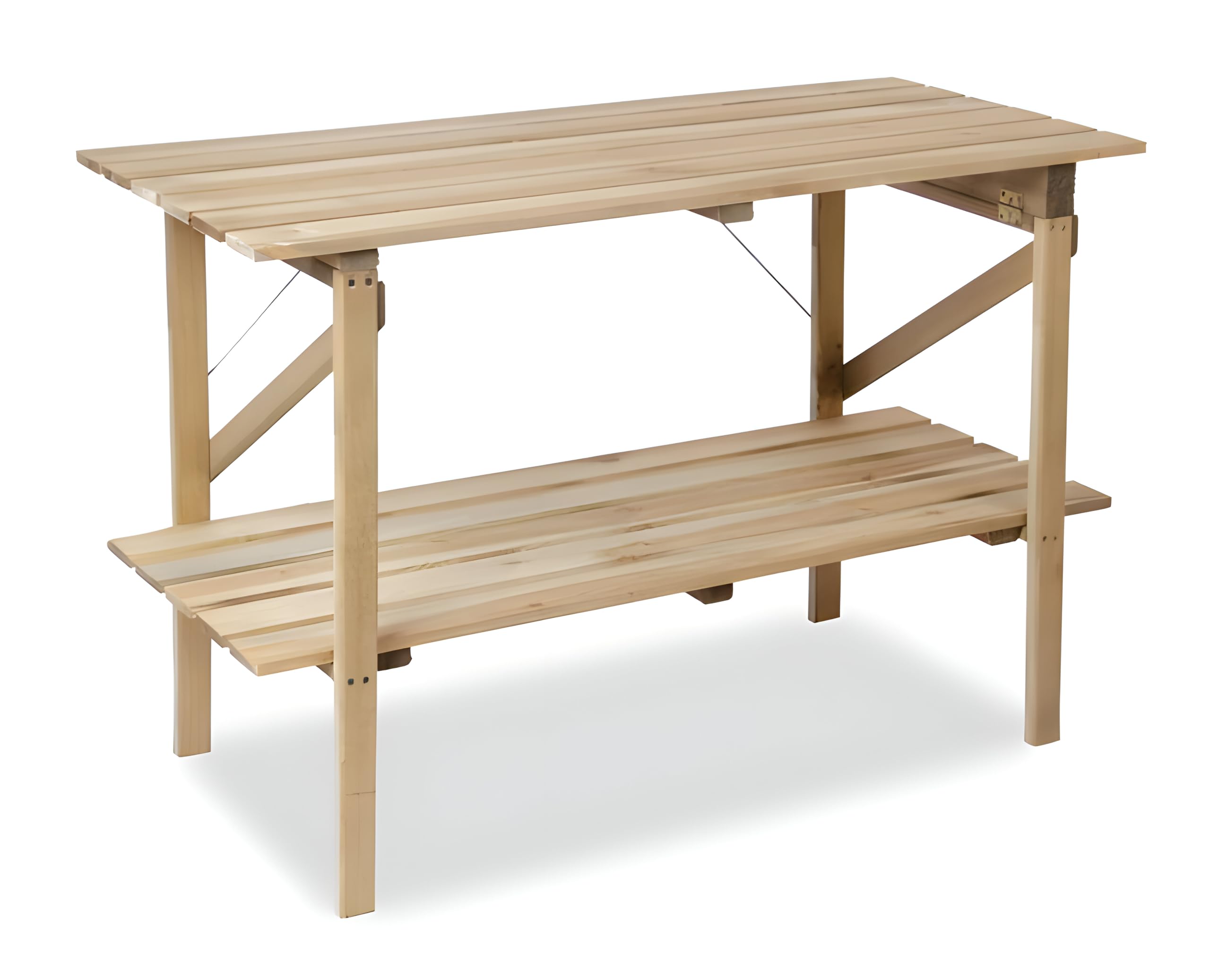 Lacewing 2 Tier 4ft Slimline Collapsible Wooden Staging for Garden Greenhouse Tool Storage Shelf Outside Strong Durable Treated Pine Wood 122cm x 35cm