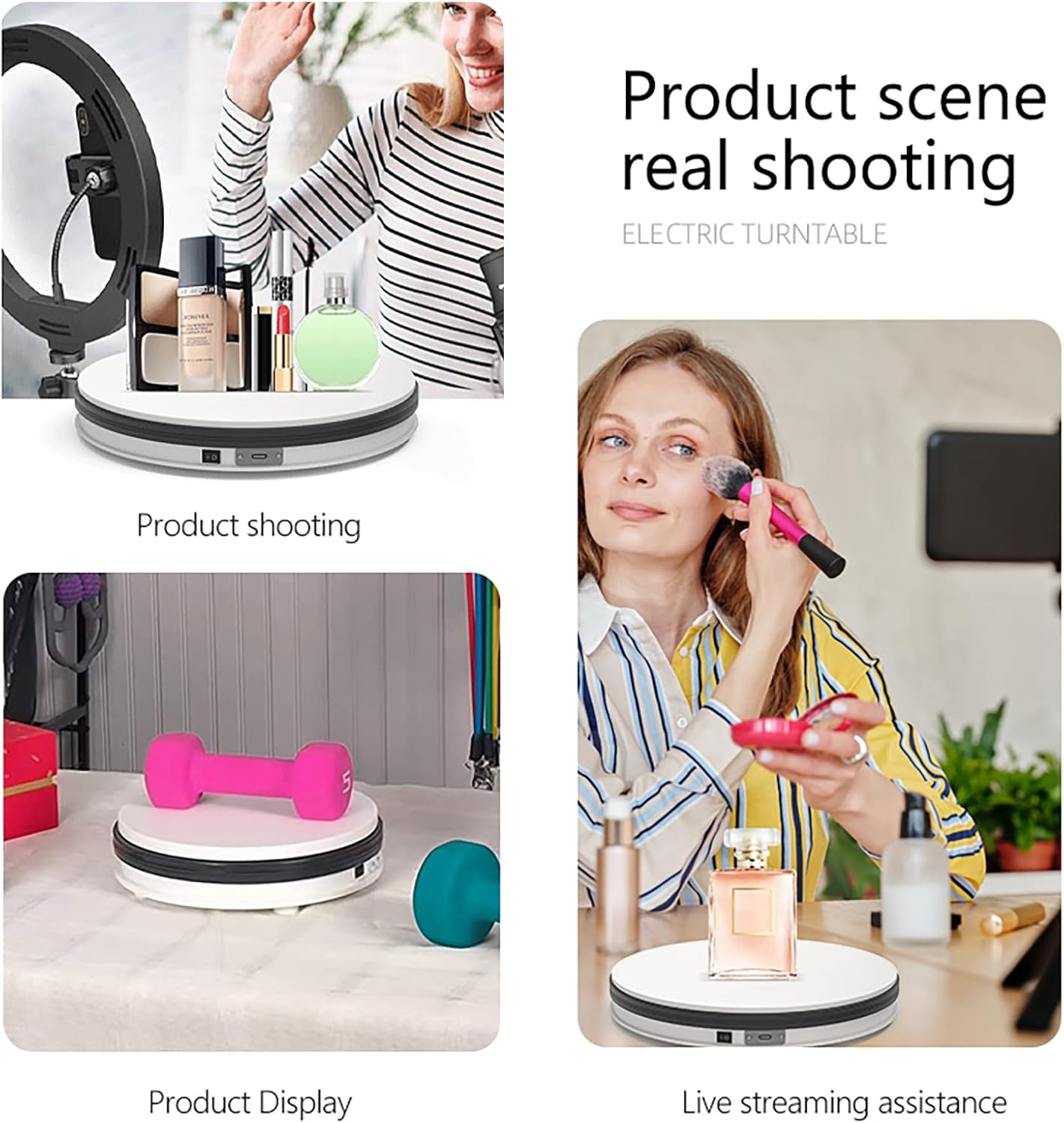 YVV White 13.8in Motorized Rotating Display Stand, 360° Electric Turntable for Photography, Product Display, Jewelry, Models, 22LB Load Capacity, USB Powered Spinning Display Platform