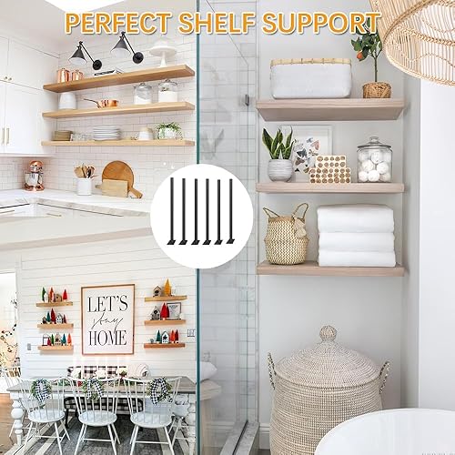 Miniatura 5 de Soporte flotante para estantes de pared de 11.25 pulgadas, paquete de 4 soportes en L resistentes para estantes, soportes flotantes de acero negro