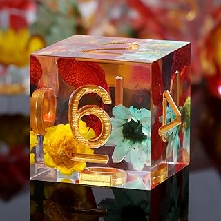 Resin DND Dice,DNDND Handmade Flowers Sharp Edge Die with Gift Case for D&D Dungeons and Dragon Games (Red and Yellow Flowers)