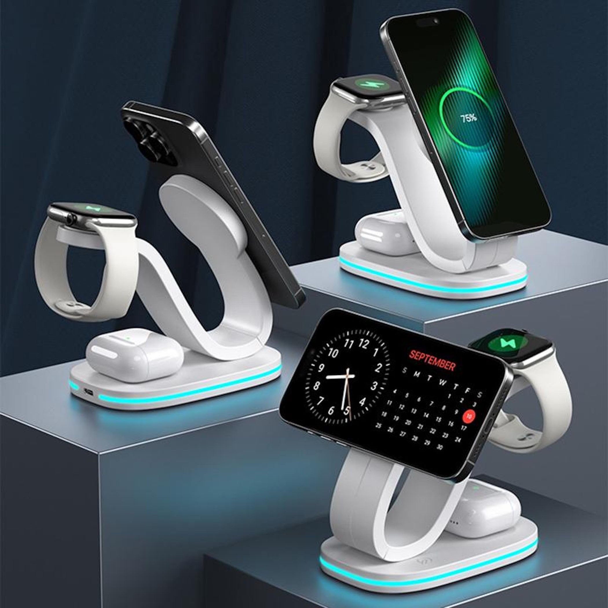 Wigento Station de charge universelle 3 en 1 sans fil pour smartphone, montre, casque, chargeur