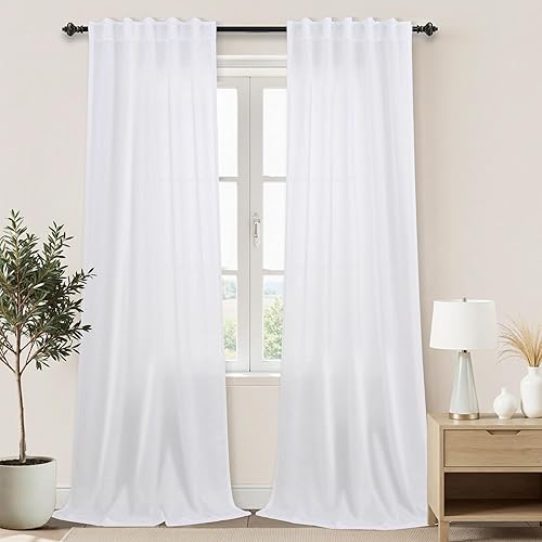Miniatura 216 de KOUFALL Cortinas transparentes de lino de 90 pulgadas, cortinas para Sala Modernas 2025 De Lino Elegantes, cortinas personalizadas con pestaña