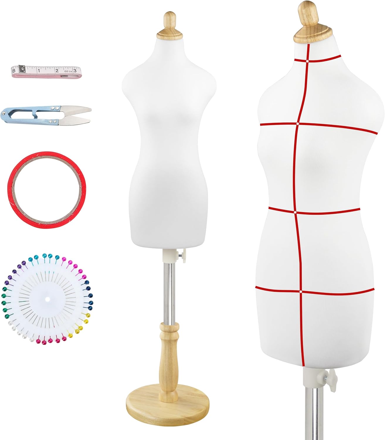Women Mini Dress Form Mannequin- 1/2 Size Female Mannequin with Red Patch Set for Sewing & Fashion Design