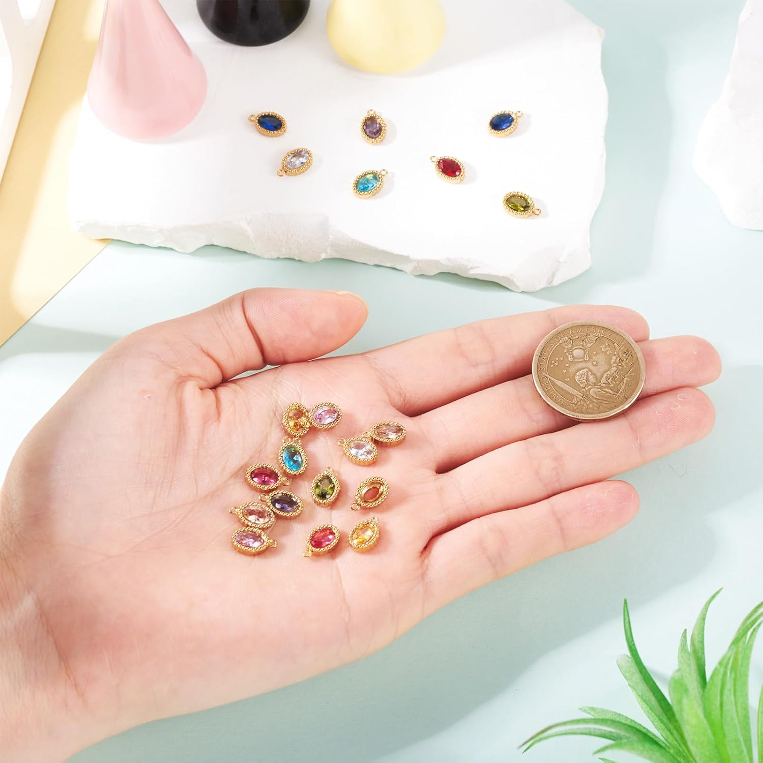 Pandahall 20Pcs 18K Gold Plated Stainless Steel Rhinestone Pendants Small Crystal Oval Charms Faceted Glass Cubic Zirconia Charm for DIY Necklace Bracelet Earring Craft - Image 5