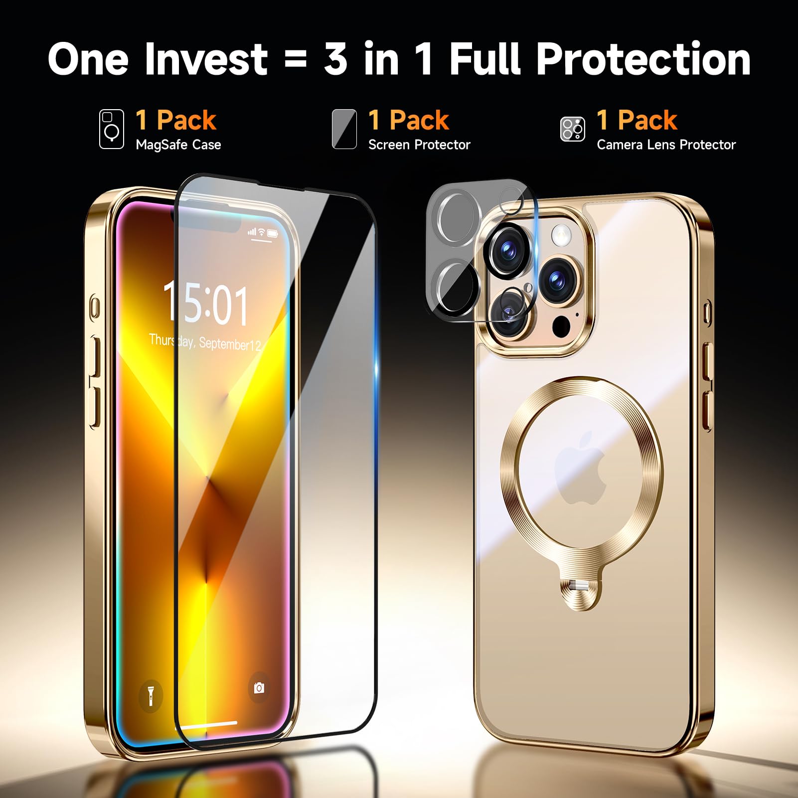 [Ochrona Tri-Shield] Etui do iPhone'a 13 Pro Max ze stojakiem obrotowym o 360° kompatybilne z MagSafe [magnetyczny pierścień CD] [osłona ekranu i obiektywu aparatu] odporne na wstrząsy, nigdy nie