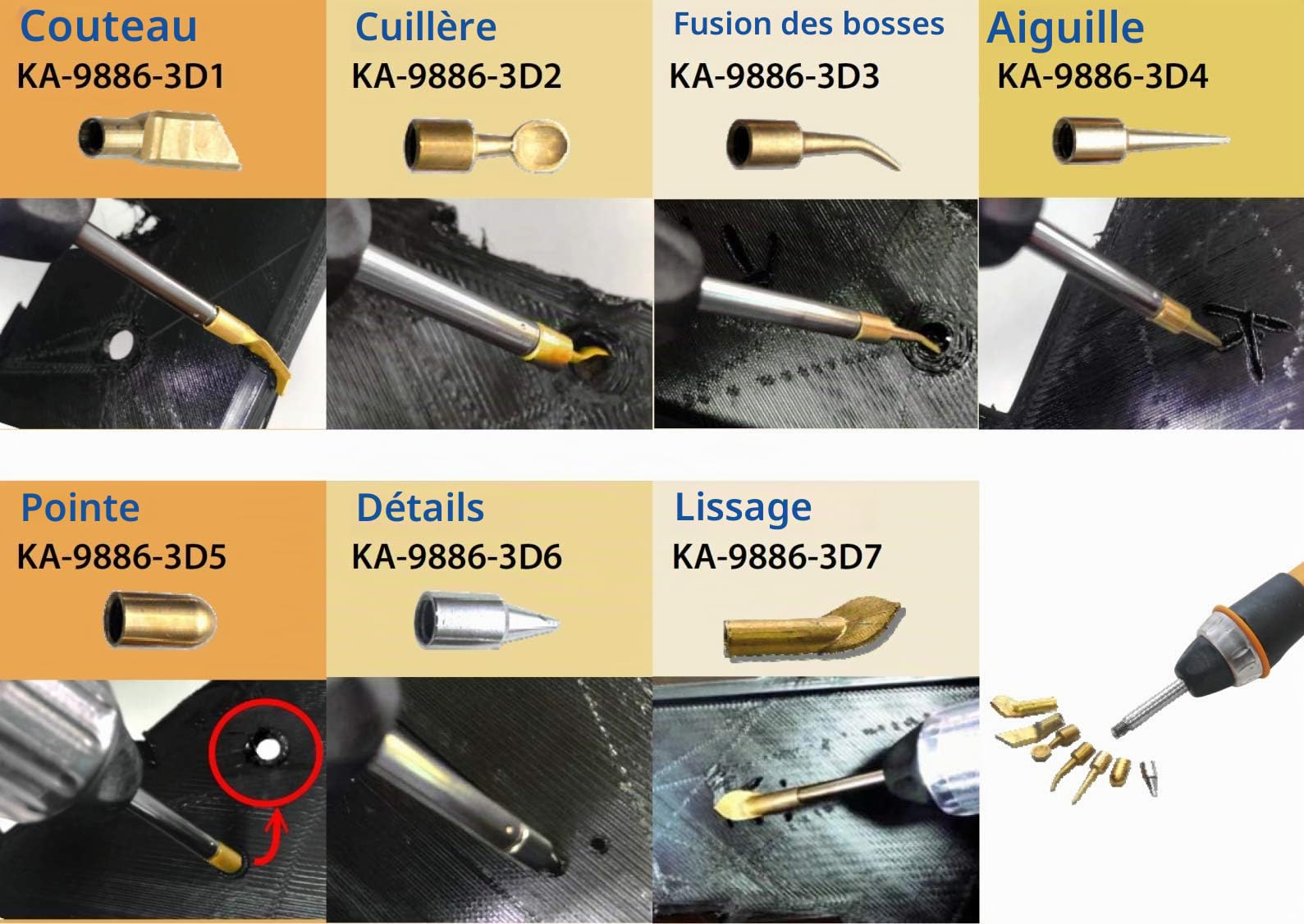 KINGTOOL Kit d'outils de lissage d'impression 3D, Outil de Finition de Modification d'impression 3D, Aiguille de Nettoyage, scarper et Cordon d'alimentation USB (Outremer)